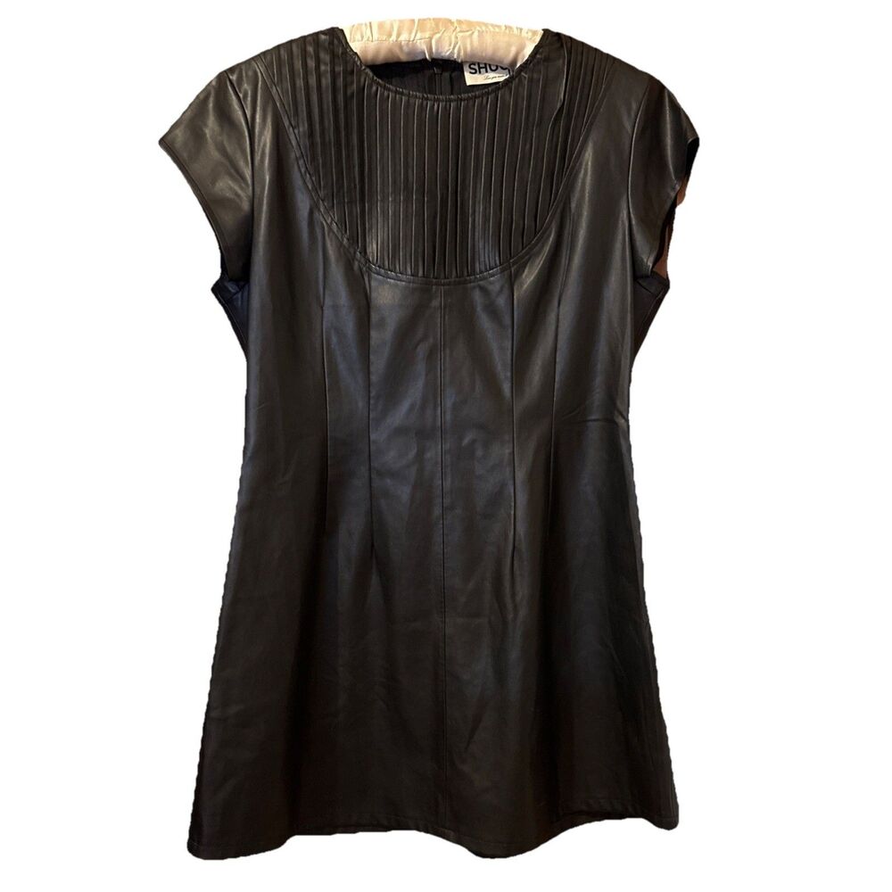 Women’s Shug Black Faux Leather Cap Sleeve Mini Dress Size M